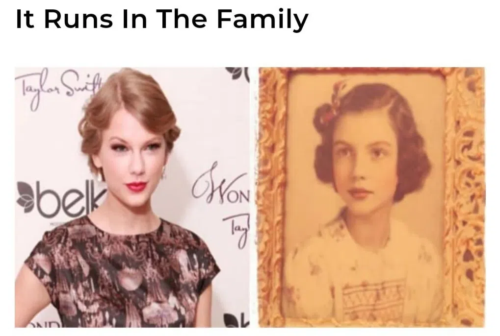 有网民指泰勒丝（左）音乐造诣高主要遗传外婆的好基因。（互联网）