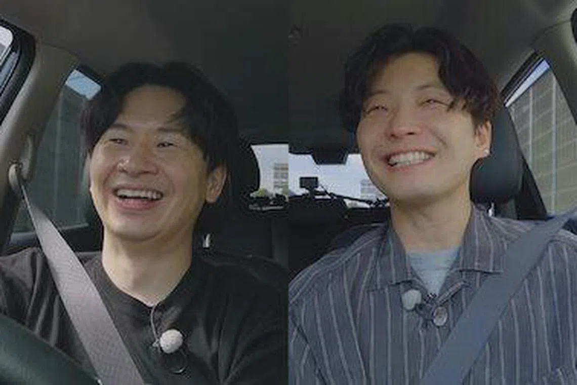 《心灵灯塔》若林正恭（左）与星野源边开车边聊，一直开到海岸的灯塔完结告别。（互联网）