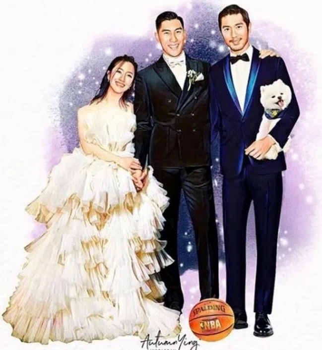 林欣颖2019年在社媒上传高以翔抱着爱犬出席毛加恩婚礼的绘画，一夕爆红。（取自Instagram）