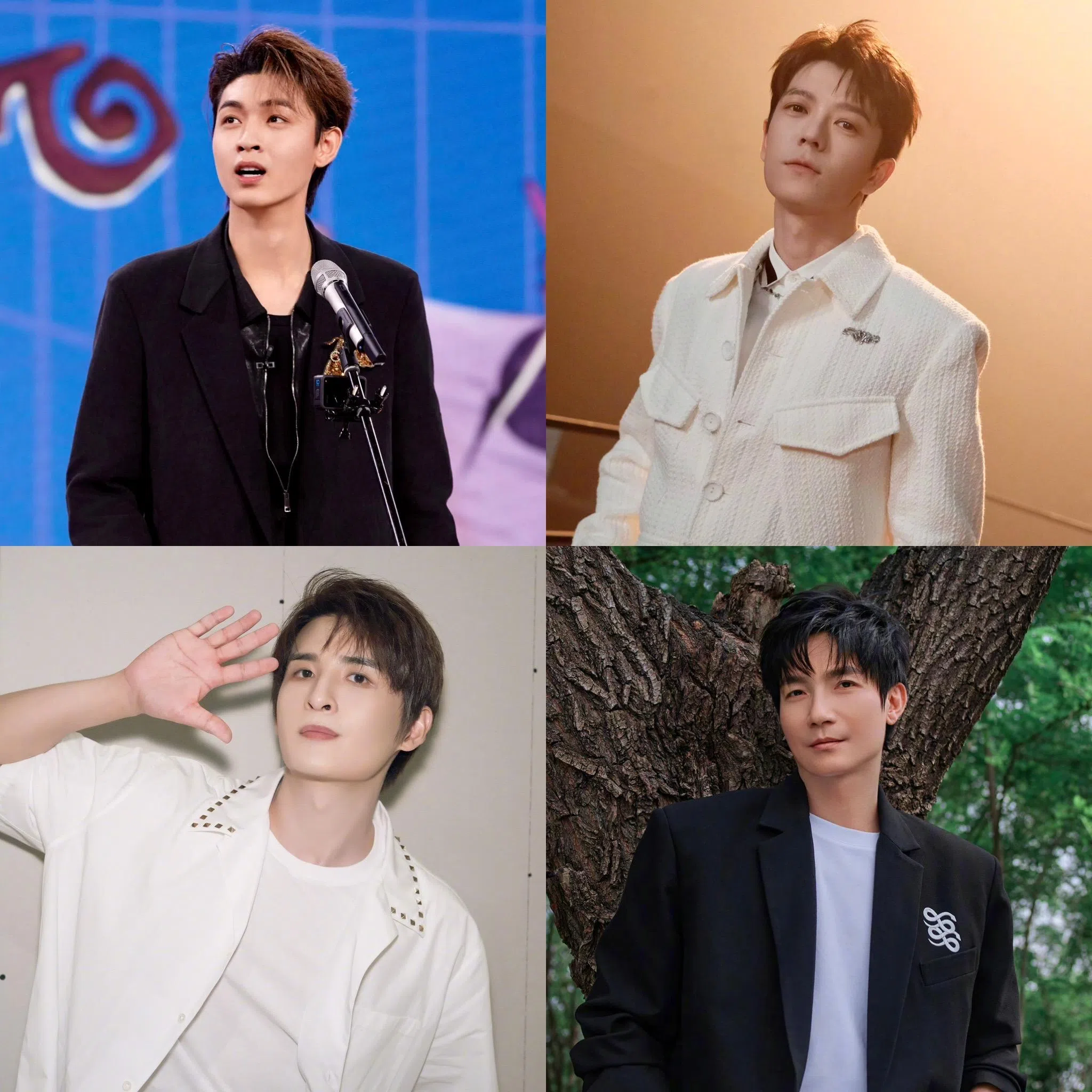 德云社小帅哥秦霄贤（左上图顺时针起）、《披荆斩棘第三季》“哥哥”王栎鑫、陈楚生和张远现身新加坡。（取自艺人微博）