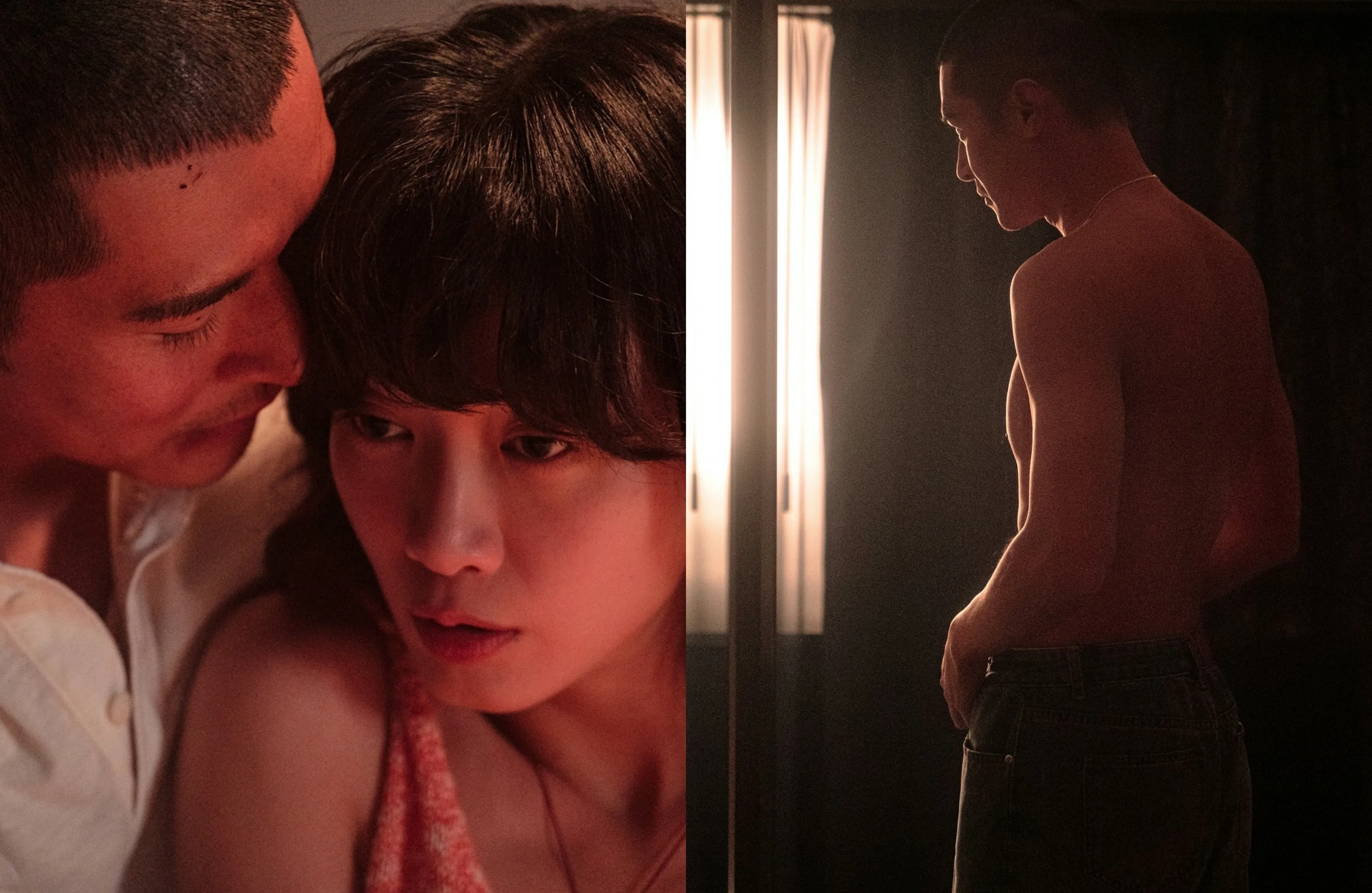 陈家乐（左图左、右图）和廖子妤在片中不少亲密戏，陈家乐更露臀演出。（互联网）