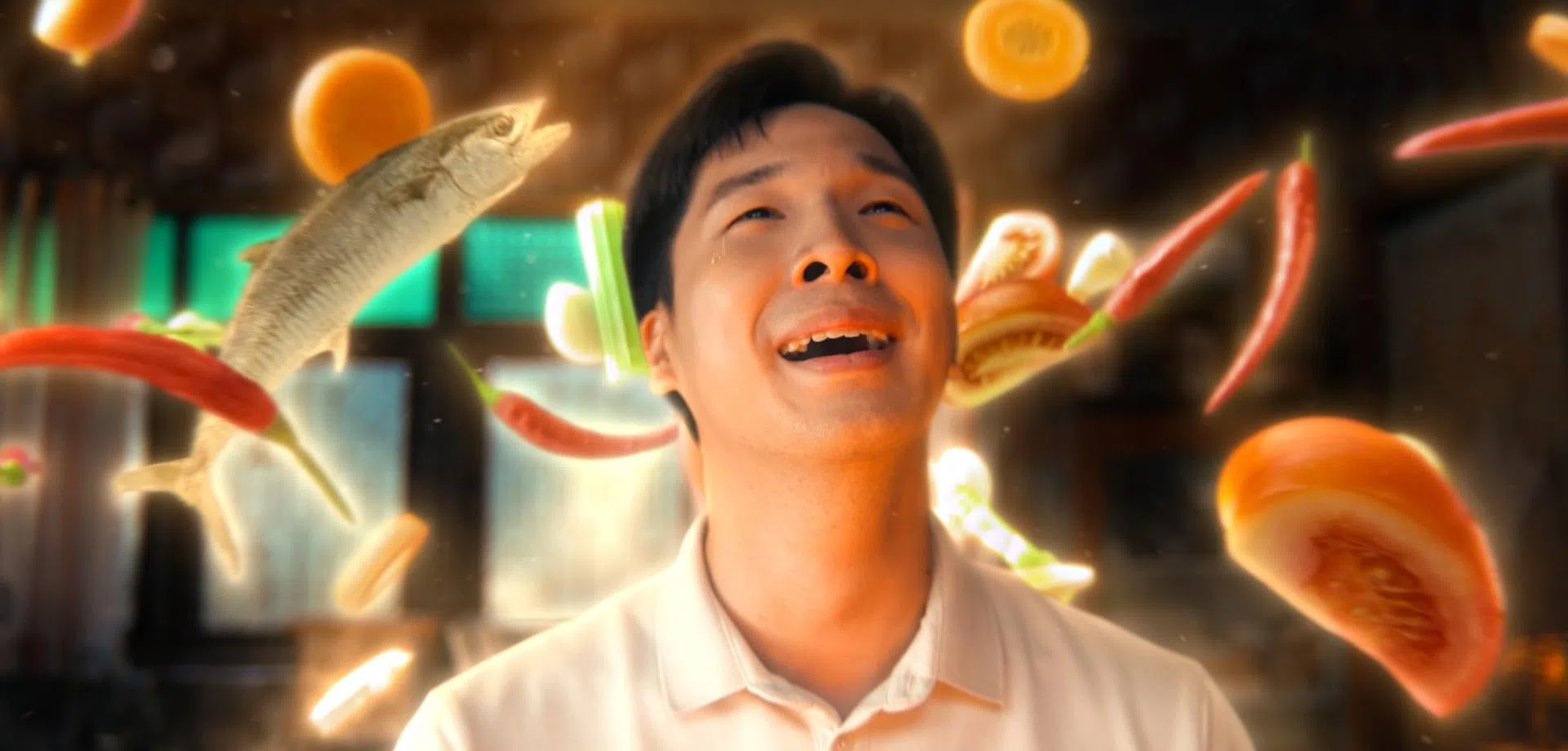 片中，蔡程俊找回品味美食原汁原味的快感。（陈子谦提供）