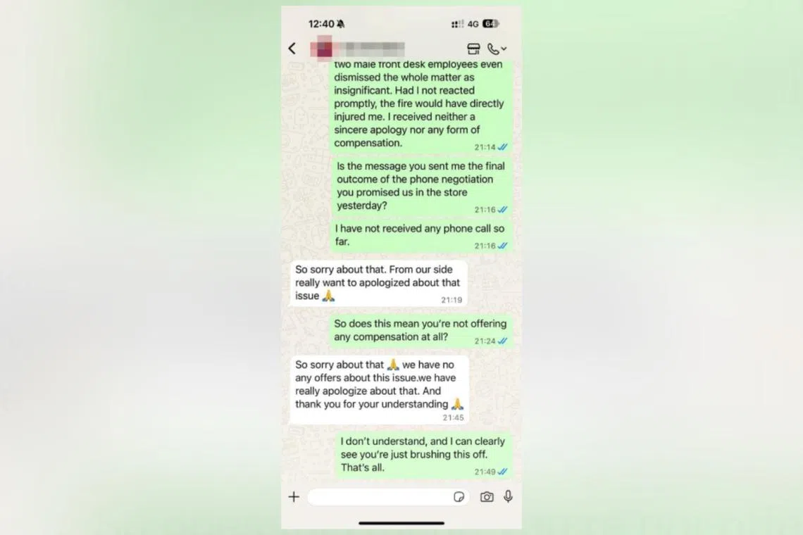 金小姐指店家推卸责任，店家则称事后已多次道歉。（受访者提供）