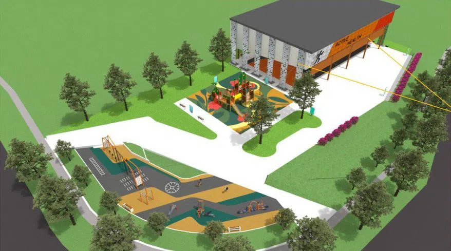 蔡厝港碧林区将修建的有盖篮球场、健身角、儿童游乐场等多个运动设施的构想图。（新加坡体育理事会、蔡厝港市镇会提供）