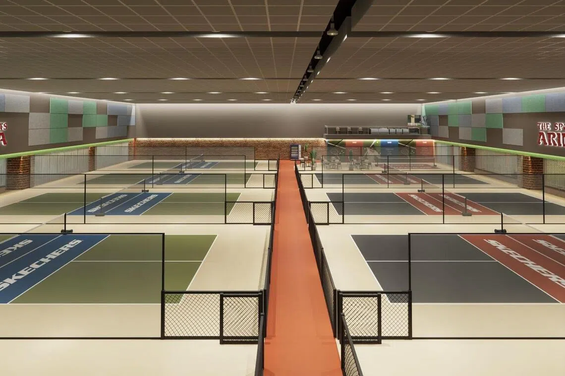 场馆内会辟设九个到十个匹克球场地，不仅地板材质和规模达到比赛级标准，场地还有隔音降噪处理，减少噪音对附近居民的影响。（The Sports Arina提供构想图）