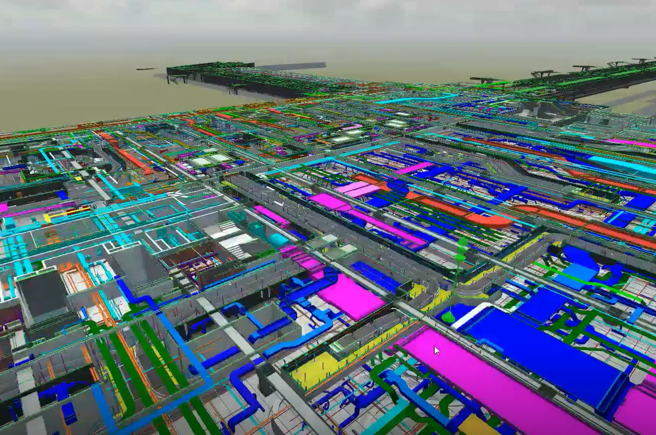 立体的建筑信息模型，通过颜色和编码来直观显示建筑的各种系统和状态，帮助提前识别空间冲突。（图/樟宜机场集团提供）