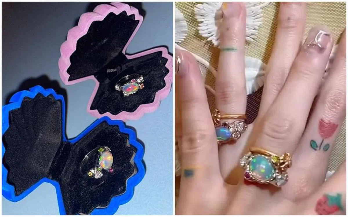 泫雅还上传了两枚对戒的照片，不仅对戒款式特别，贝壳形状的外盒也同样吸睛，充满巧思。（图/IG）