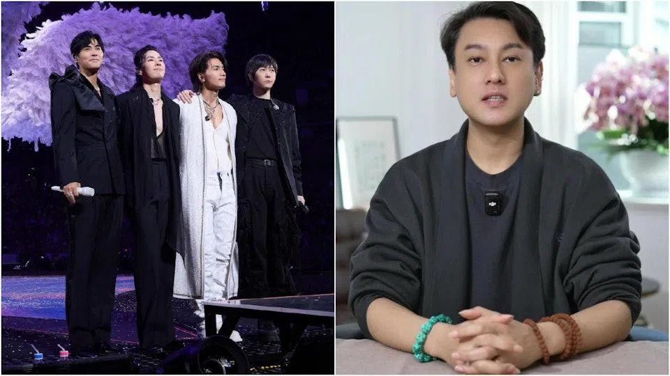 F4合体演唱会多了阿信，少了朱孝天（左图），让后者开直播胡扯爆料。（取自艺人微博）