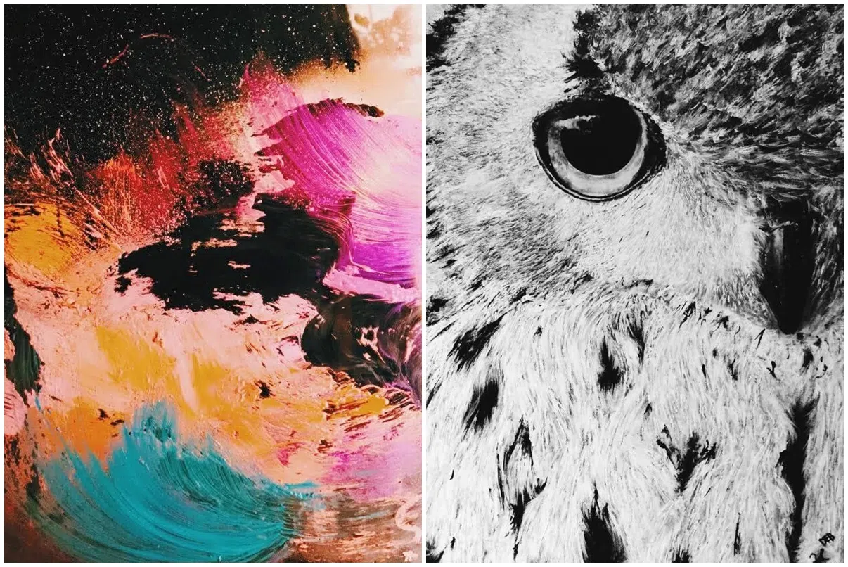 开始做策展时，林诗怡就停止画画了，她认为现阶段更适合通过策展人的角色更好地服务他人。图为林诗怡的两幅绘画作品。（受访者提供）