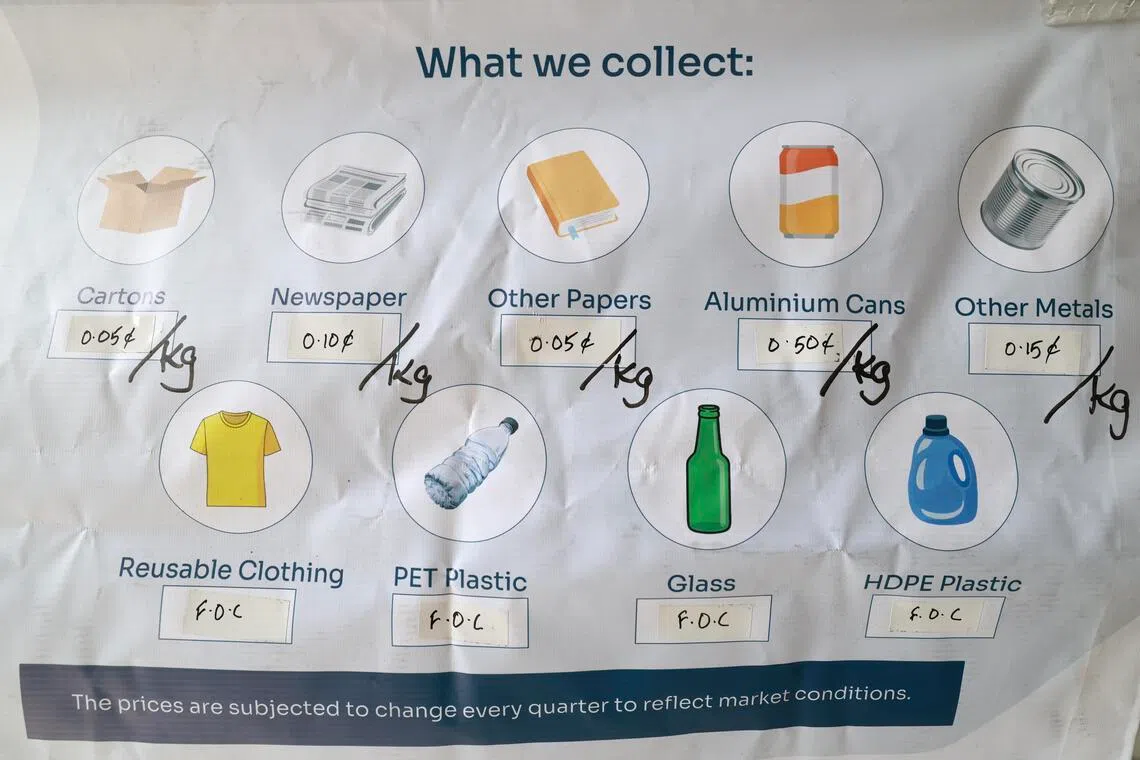 居民可通过回收纸箱、报纸、铝罐和其他金属物品，换取小额现金。（陈斌勤摄）