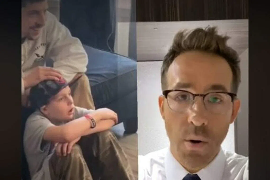 Ryan Reynolds（右图）为9岁粉丝录制生日祝语。（互联网）