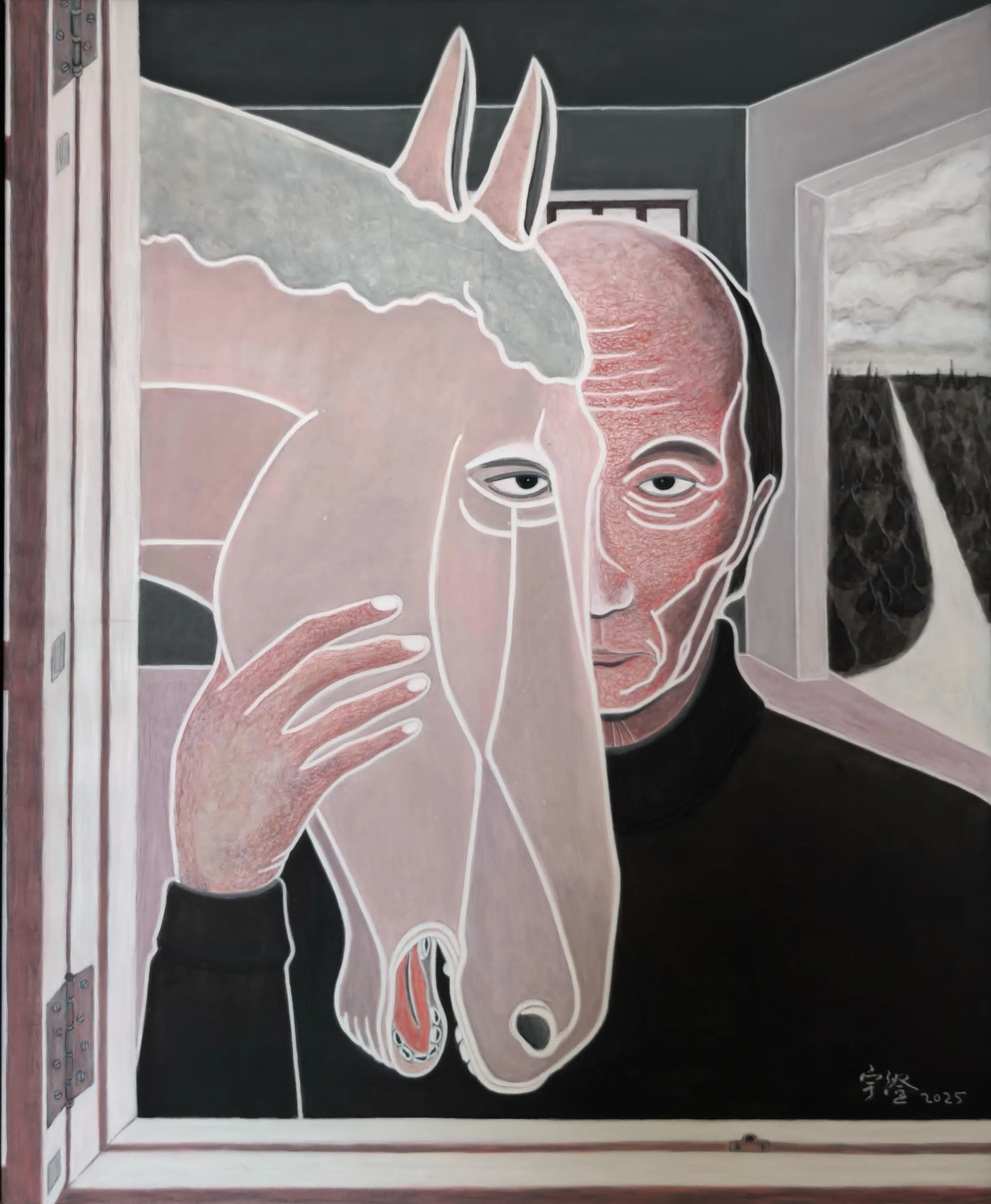 金宇澄自画像《云朵》（2025）。（金宇澄提供）