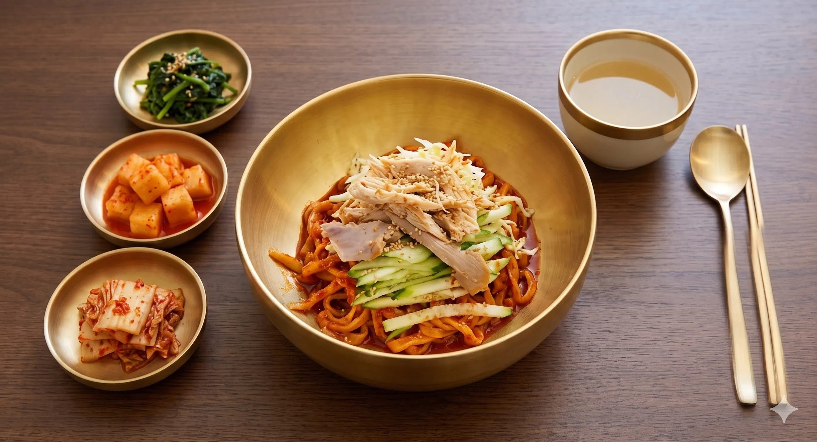 韩式鸡肉刀切面的干吃版，加入餐馆自制辣椒酱，很开胃。（餐馆提供）