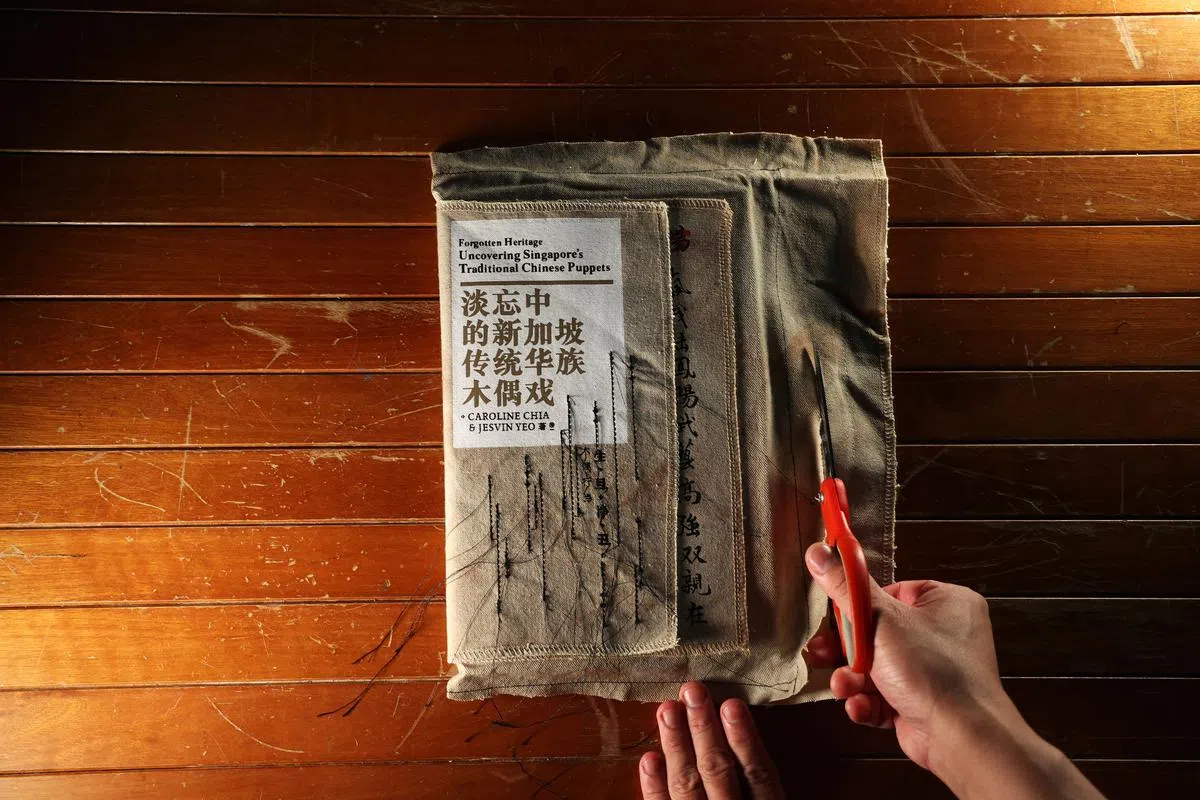 杨佩华和谢汶亨合著的《淡忘中的新加坡传统华族木偶戏》。（叶振忠摄影）