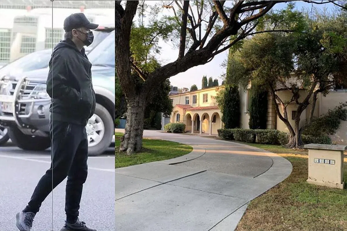 吴秀波不久前被拍到的落寞身影，以及传闻他要出售的美国豪宅。（互联网）