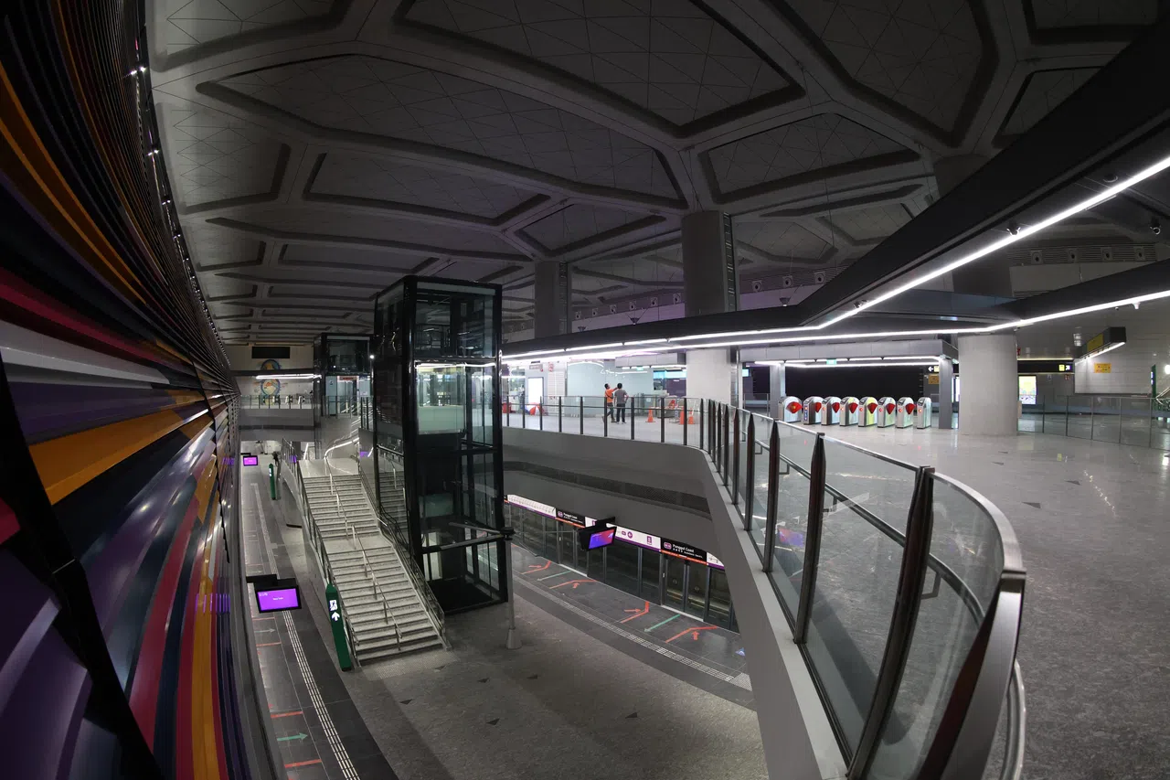 地铁站的天花板和墙壁设计采纳红树林（mangroves）的主题。（郑一鸣摄）