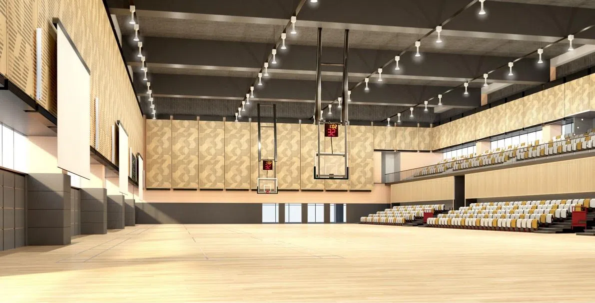 新工大校舍的多功能厅采用名为“被动置换通风系统”的冷却技术。这项技术运用“热空气上升，冷空气下降”的原理来冷却空间。（雅诗柏设计事务所提供）