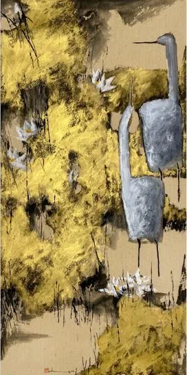 林仰章《鹭影莲间》。（那薇画廊提供）