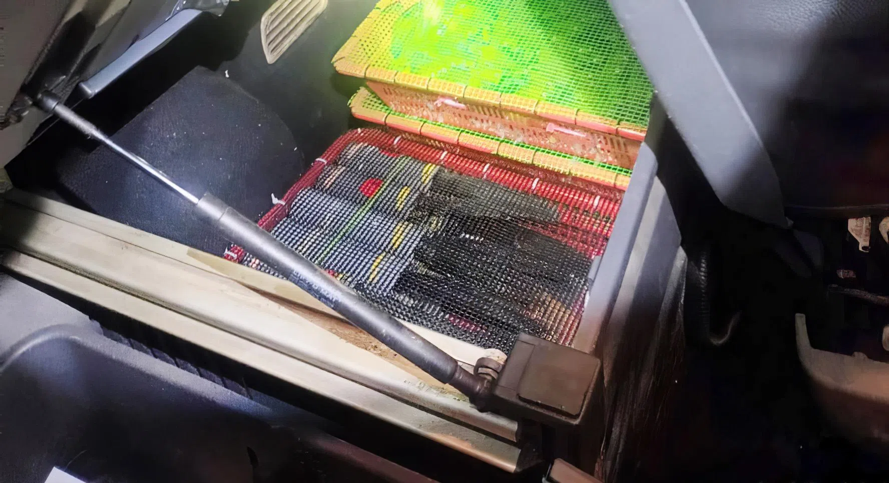 一只只白腰鹊鸲被塞进塑料管，用筷子固定位置后装进塑料盒，藏在卡车座位后方。（国家公园局提供）