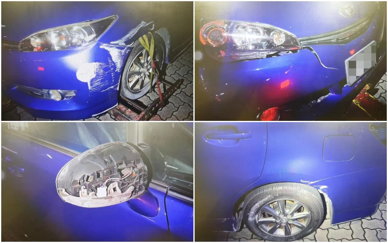 被告汽车的前保险杠两侧出现刮痕，右前保险杠松动，两侧的后视镜也损坏。（取自法庭文件）