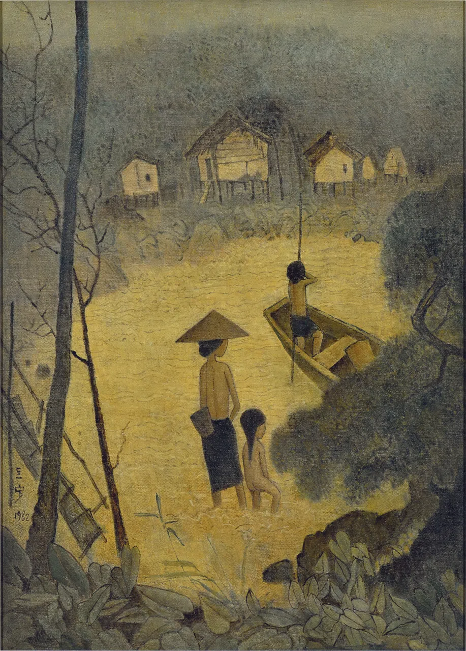 钟四宾（泗滨）油画《野渡》。（秋斋珍藏）