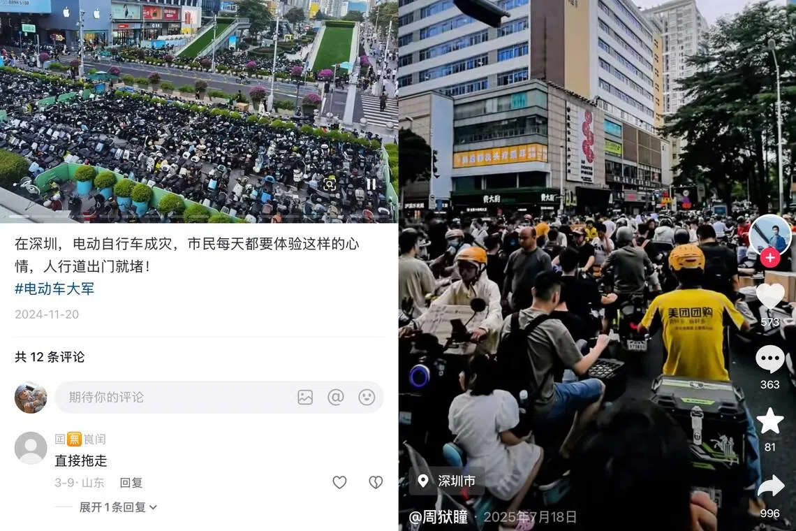 互联网上，不少人抱怨深圳的行人道路和机动车道上常有“小电驴”扎堆。（互联网）