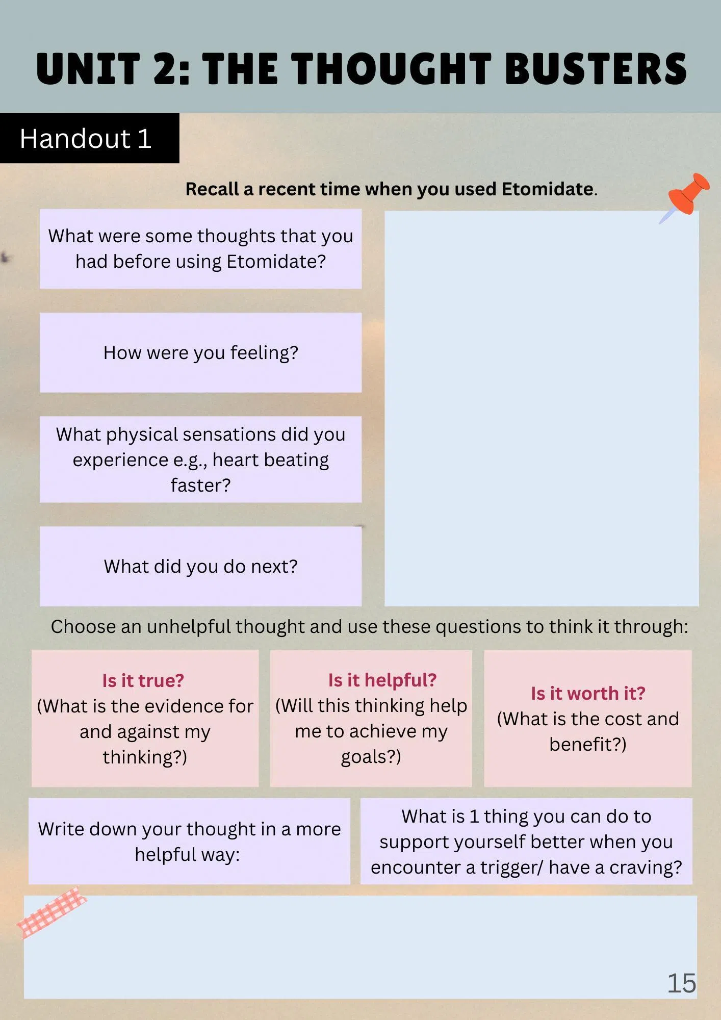 依托咪酯改造计划的其中一份讲义，引导滥用者反思过往错误行为。（新加坡监狱署提供）