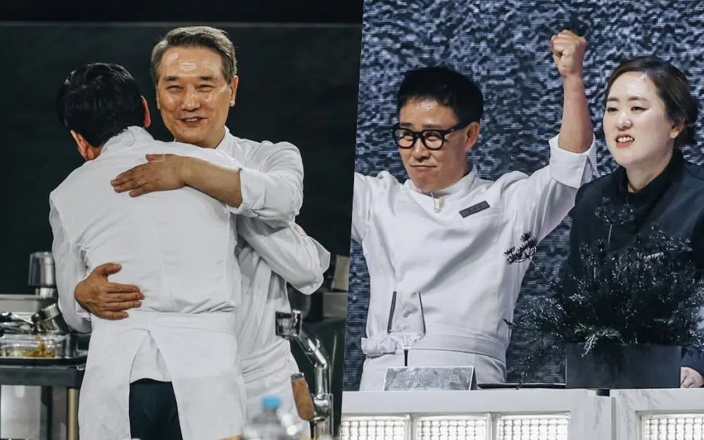 参赛《黑白大厨2》的包括76岁厨师侯德竹（左图）、58岁的林盛根（右图左）和黑汤匙厨师“尹酒母”。（取自Netflix IG）