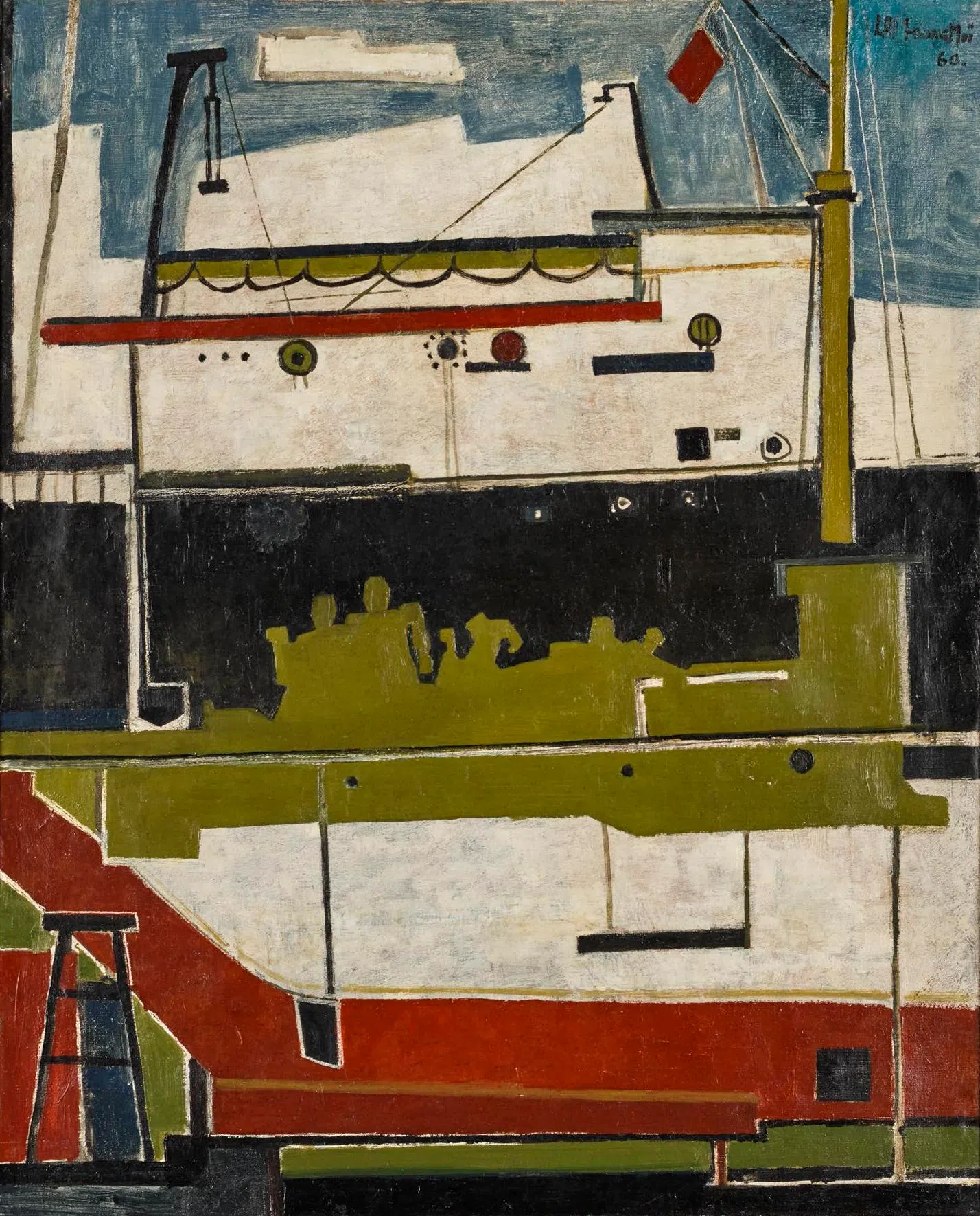 赖凤美油画《维修》（1960）实验性强。（国家美术馆提供）