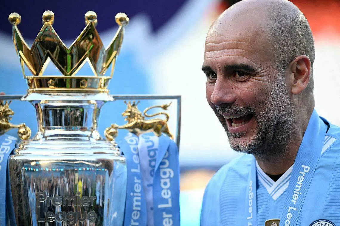 七年六夺英超冠军后，曼市主帅瓜迪奥拉仍称会在足总杯决赛全力以赴。（法新社）