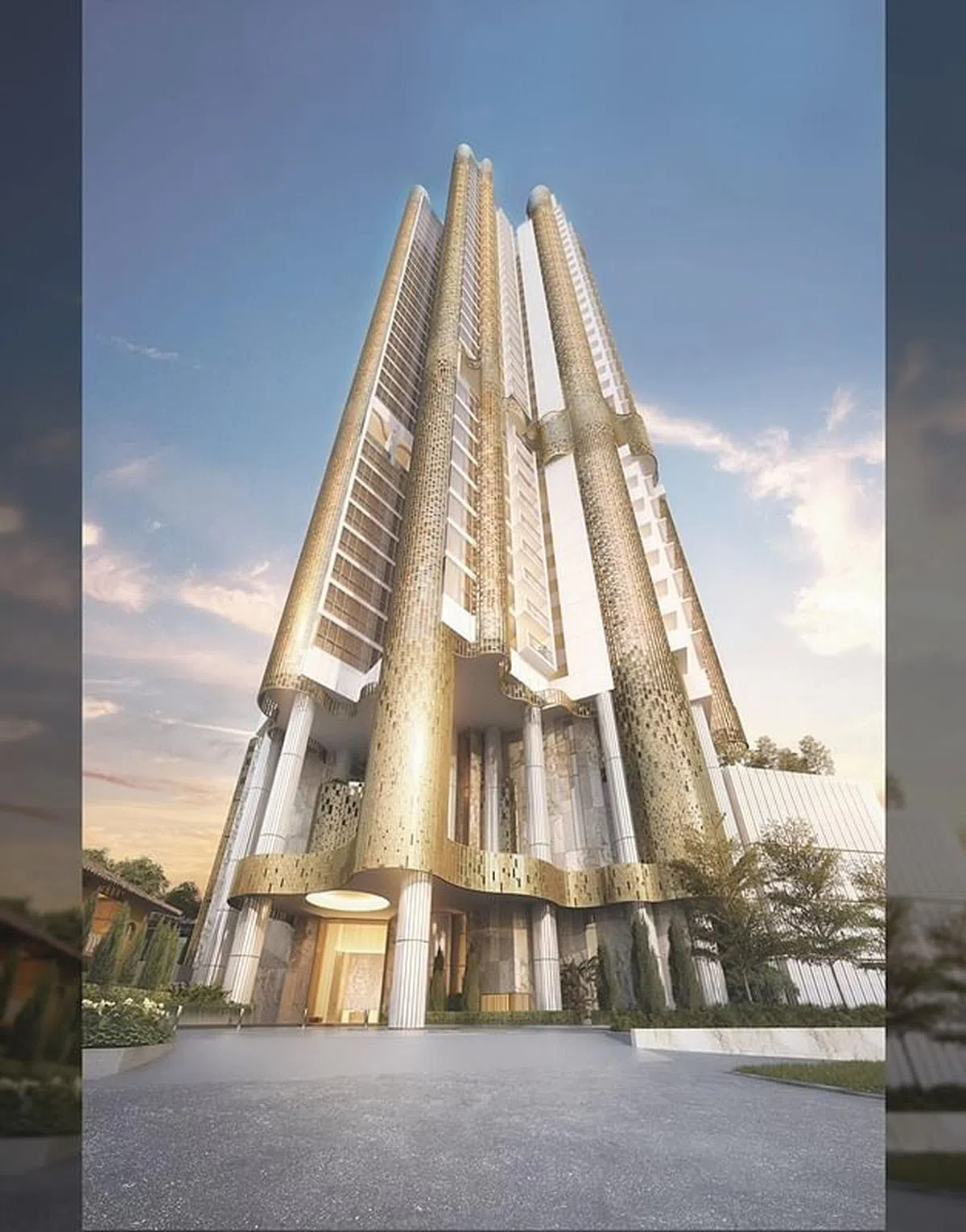 康邻豪庭设计灵感来自以黄金入画的奥地利画家克里姆特，是黄金地段中最耀眼的“黄金屋”。（构想图/刘景发（新加坡）有限公司提供）