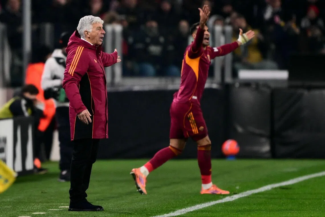 罗马主帅加斯佩里尼（左）依然对球队的前景表示乐观。罗马目前共三次夺得意甲冠军，最近一次是2001年。（法新社）