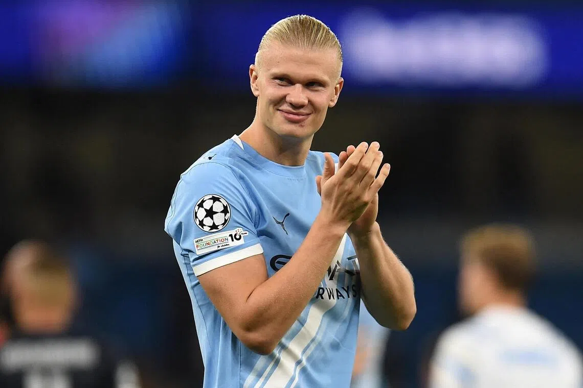 哈兰德目前包办了曼市六成的进球，他的状态至关重要。（路透社）