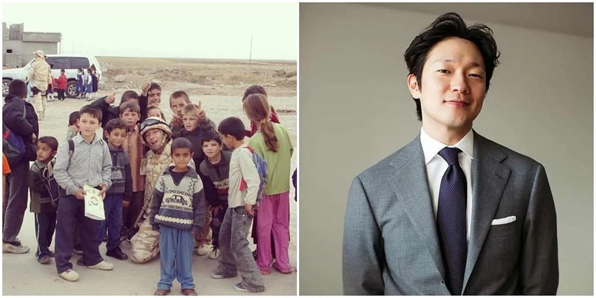 孙锡久曾自愿申请到伊拉克当兵（左）。除了演员的身份，他还是企业的代表理事。（图/IG）