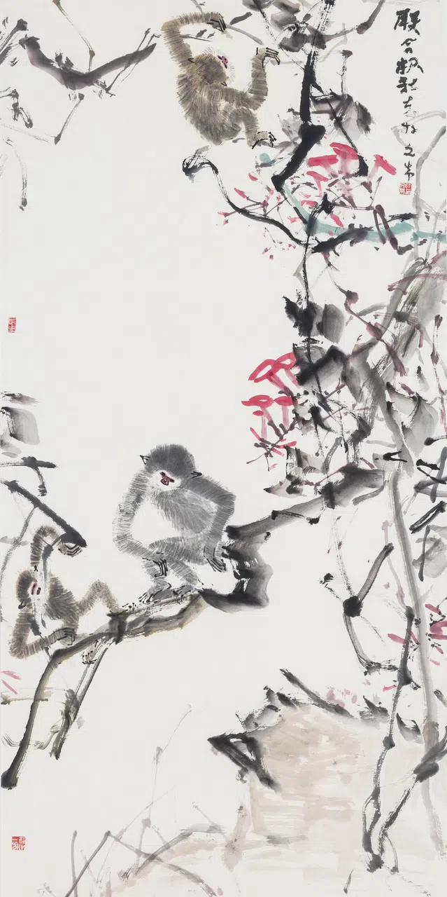 陈文希作于1980年代的水墨画《猿》。（新报业媒体华文媒体集团藏画、焦点出版提供）