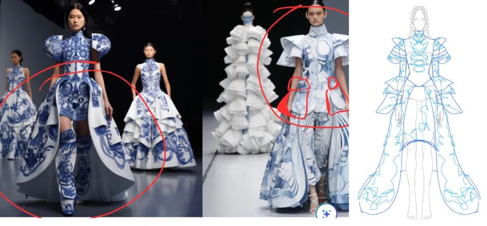 每一幅作品的形成都离不开反复修改，王昱菱在实践操作中，进一步学习使用AI。（受访者提供）