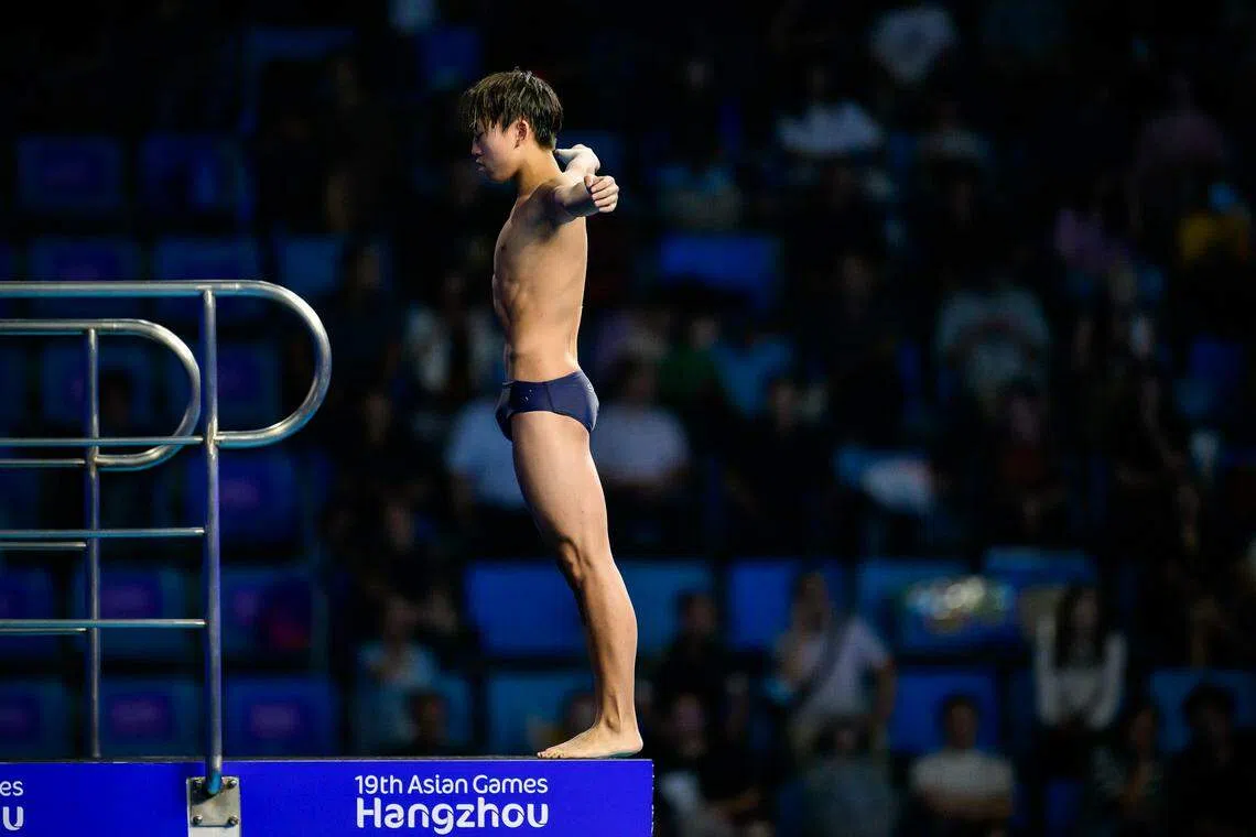 我国跳水选手李承恩首次出战杭州亚运会男子10米跳台项目。（新加坡体育理事会提供）