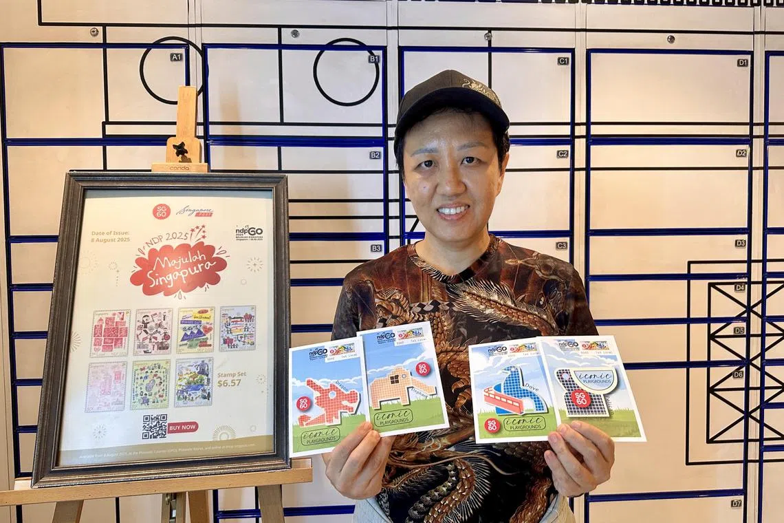 集邮爱好者许为燕博士以这款邮资贴为灵感，专门设计了一组明信片，挨个贴上邮资贴并盖上纪念邮戳，寄给亲朋好友。（安诗一摄）