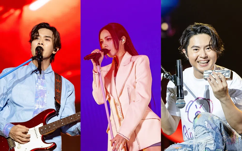 云安（左图起）、犬青和谦哥各展舞台魅力，带领狮城观众找“夜生活”。（相信音乐提供）