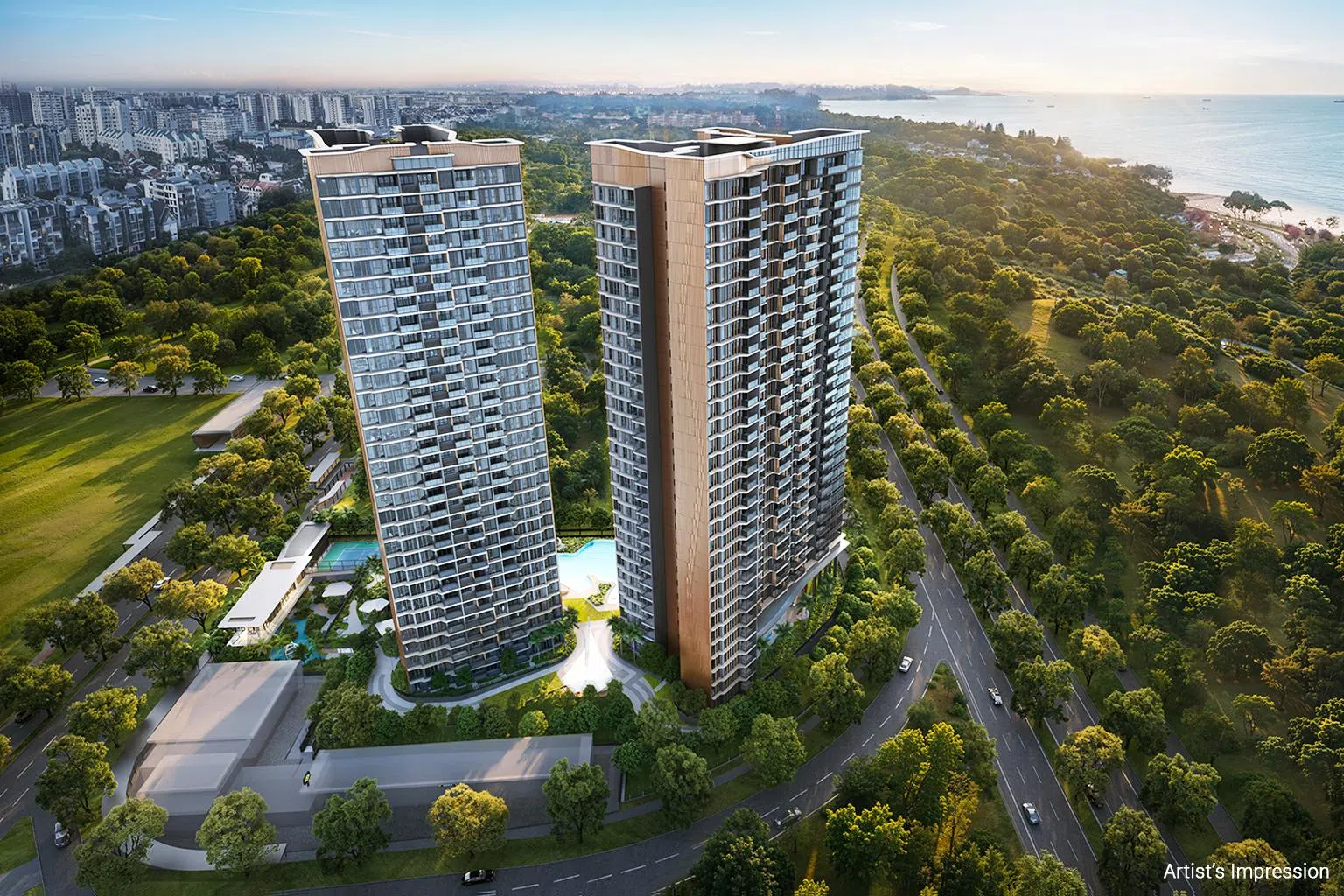 长岛发展计划引领碧湾滨水未来，将新增海岸线与绿色公园，进一步丰富这里的生态与休闲空间。（效果图由新海逸集团提供）