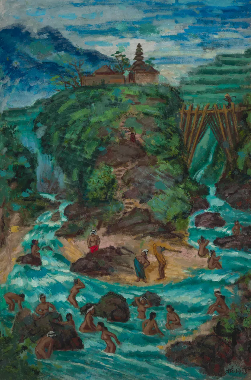 刘抗1953年油画《峇厘岛风光》。（国家美术馆提供）