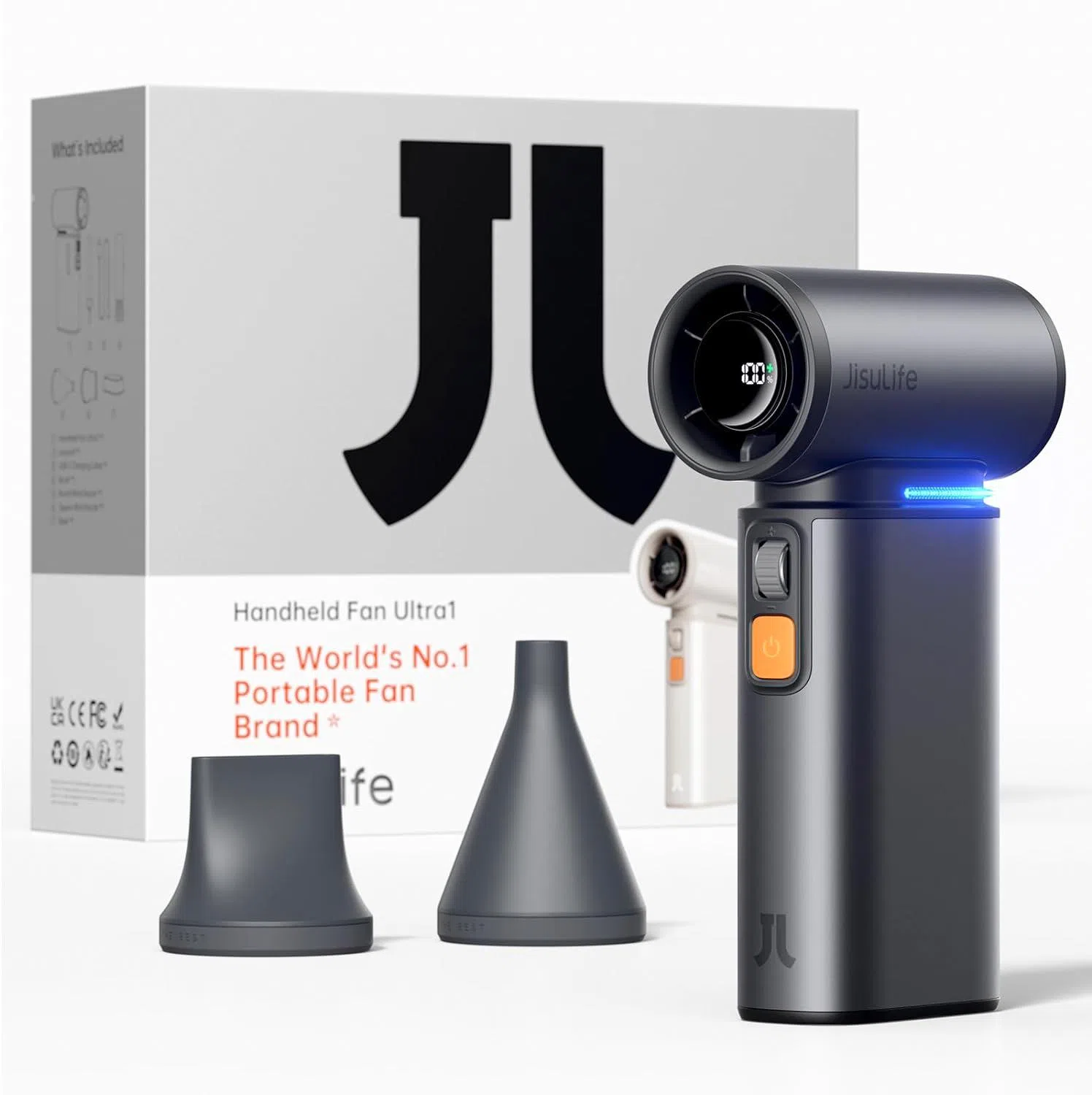 Jisulife手持涡轮风扇的LED数码显示屏，可显示当前转速和剩余电量。（商家提供）