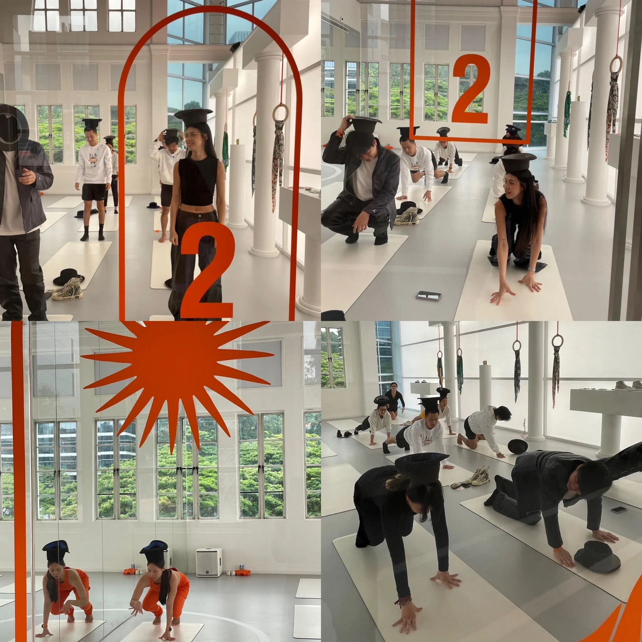 有图为证，真有用爱马仕帽子做平衡运动这回事！（林方伟摄）