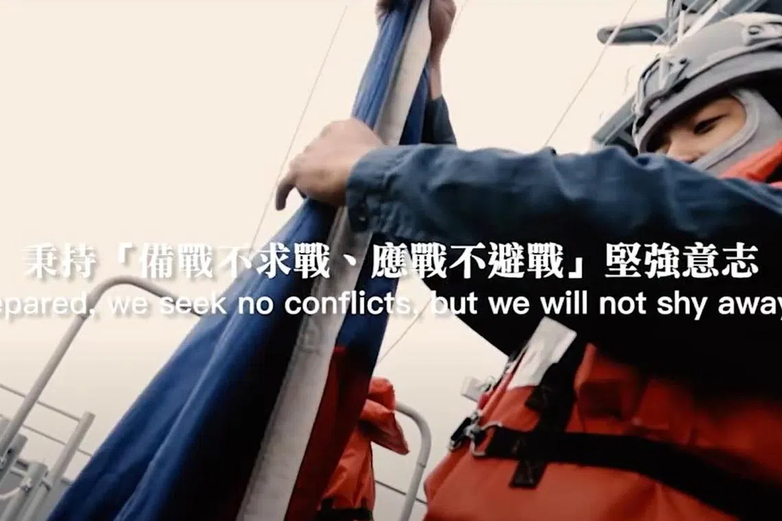 中国大陆宣布在台湾周边举行军演后，台湾国防部星期四（5月23日）发布视频，强调面对中国大陆的不理性挑衅，台湾国防部将秉持“备战不求战、应战不避战”意志确保台湾安全。（取自台湾国防部视频）