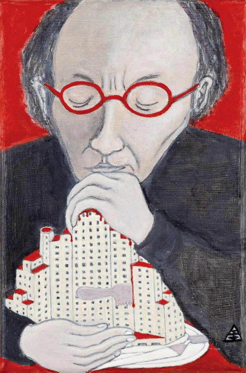 金宇澄前几年画里经常出现“手”，欲言又止。图为《眼镜》（2024）。（金宇澄提供）