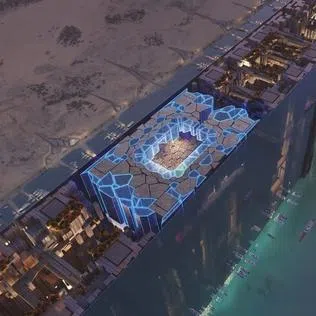 沙特计划建设的新未来城体育场，将坐落在新未来城项目的楼顶。该体育场预计明年开工，到2032年完工，可容纳4万6096名观众。（Wikipedia示意图）