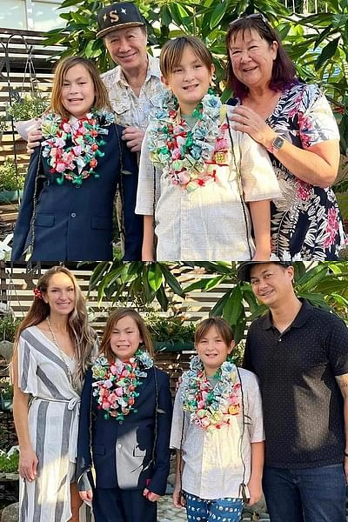 许冠杰（上图左二）和许怀欣（下图右一）分别跟孙子及儿子合照。（取自艺人IG）