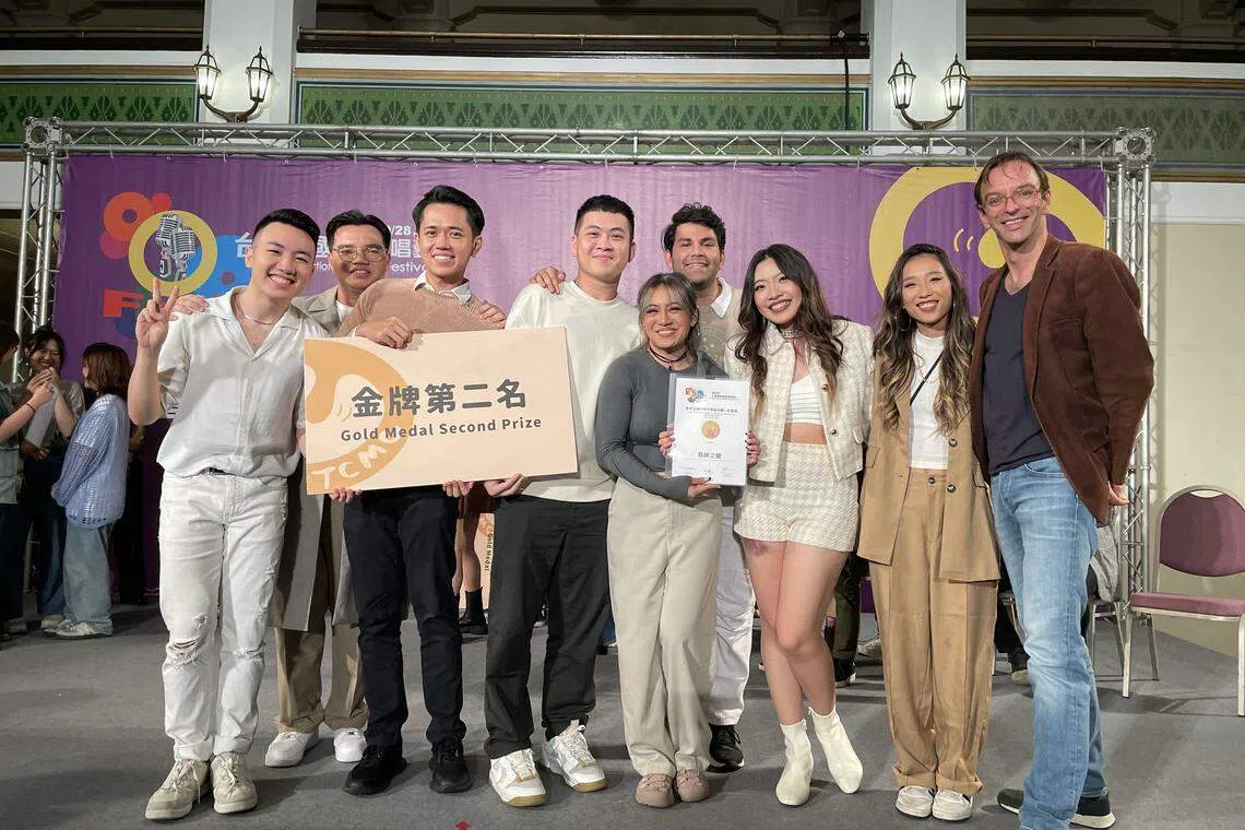 TIV在台湾国际重唱艺术节代表新加坡，荣获世界杯现代阿卡贝拉大赛的金牌亚军。（The Island Voices提供）
