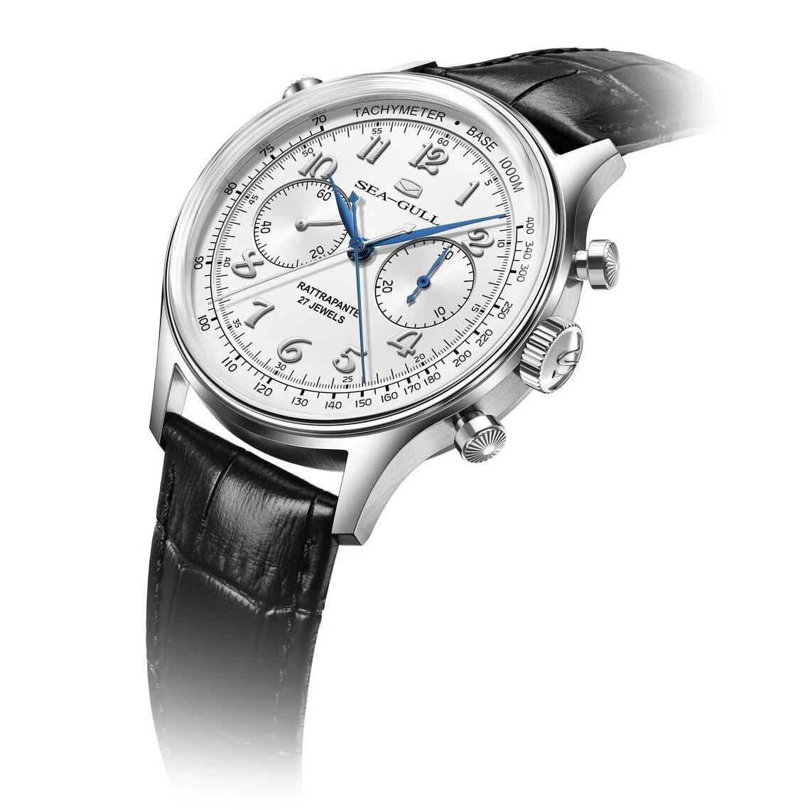 中国首枚自主研发的双秒追针计时码表，搭载ST1961机芯。（海鸥表提供）