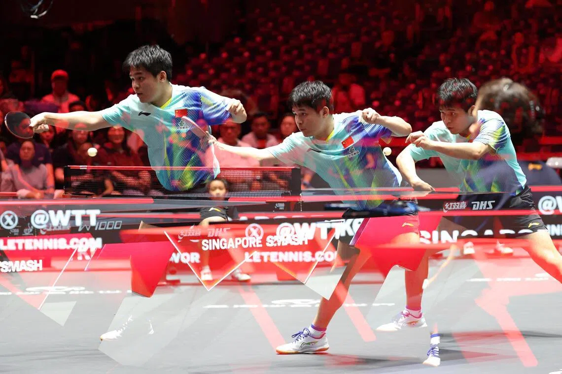 中国好手林诗栋在男单次轮发挥强势，连胜两局后，第三局以11比1碾压对手。（郑一鸣摄）